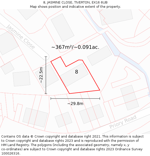 8, JASMINE CLOSE, TIVERTON, EX16 6UB: Plot and title map