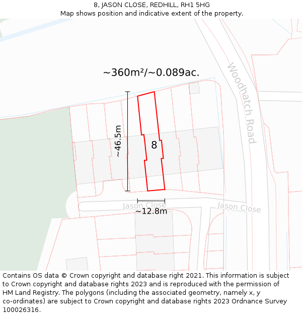 8, JASON CLOSE, REDHILL, RH1 5HG: Plot and title map