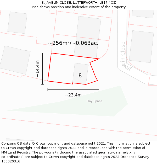 8, JAVELIN CLOSE, LUTTERWORTH, LE17 4QZ: Plot and title map