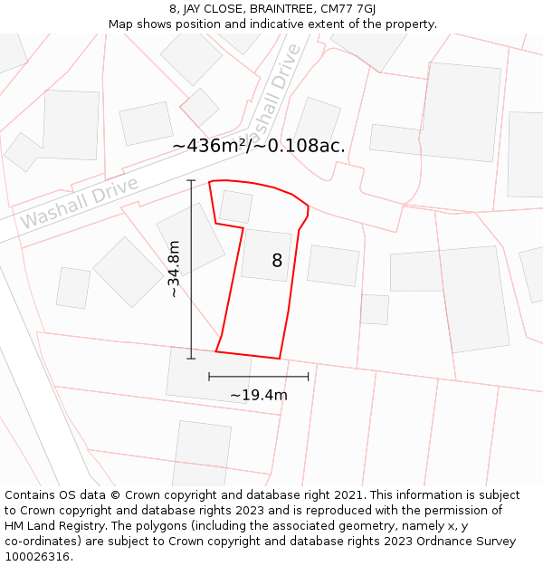 8, JAY CLOSE, BRAINTREE, CM77 7GJ: Plot and title map