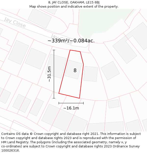 8, JAY CLOSE, OAKHAM, LE15 6BJ: Plot and title map