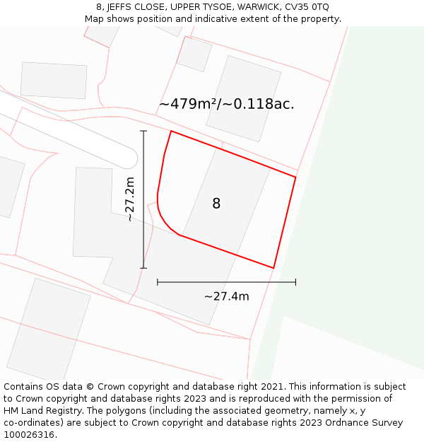 8, JEFFS CLOSE, UPPER TYSOE, WARWICK, CV35 0TQ: Plot and title map