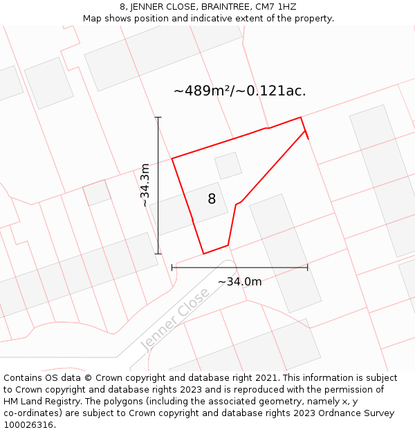 8, JENNER CLOSE, BRAINTREE, CM7 1HZ: Plot and title map