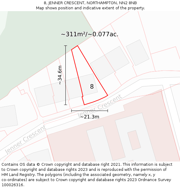 8, JENNER CRESCENT, NORTHAMPTON, NN2 8NB: Plot and title map