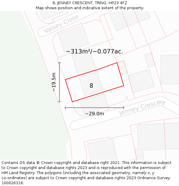 8, JENNEY CRESCENT, TRING, HP23 4FZ: Plot and title map