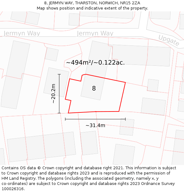 8, JERMYN WAY, THARSTON, NORWICH, NR15 2ZA: Plot and title map