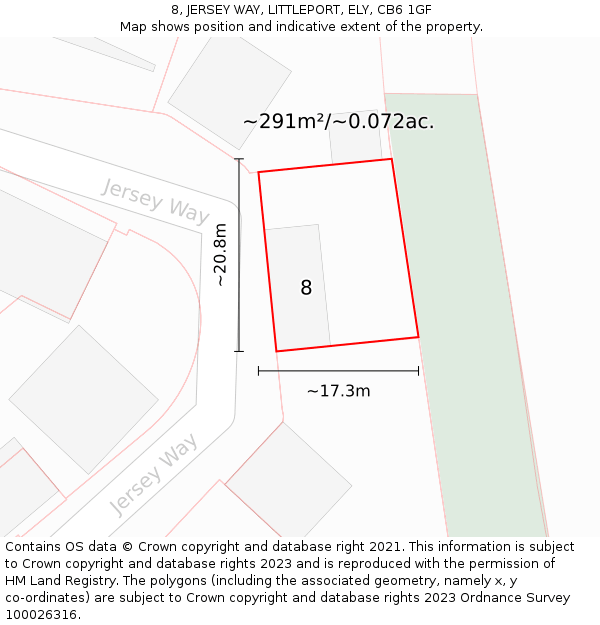 8, JERSEY WAY, LITTLEPORT, ELY, CB6 1GF: Plot and title map