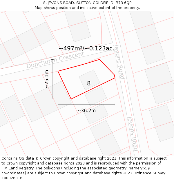 8, JEVONS ROAD, SUTTON COLDFIELD, B73 6QP: Plot and title map