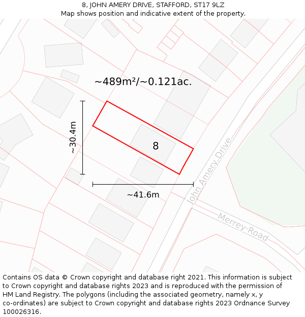 8, JOHN AMERY DRIVE, STAFFORD, ST17 9LZ: Plot and title map