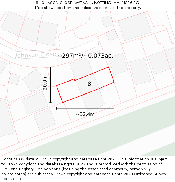 8, JOHNSON CLOSE, WATNALL, NOTTINGHAM, NG16 1GJ: Plot and title map