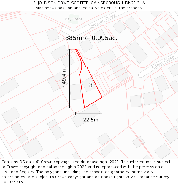8, JOHNSON DRIVE, SCOTTER, GAINSBOROUGH, DN21 3HA: Plot and title map