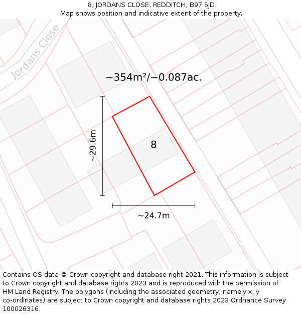 8, JORDANS CLOSE, REDDITCH, B97 5JD: Plot and title map