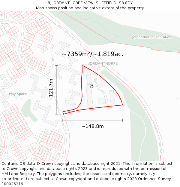 8, JORDANTHORPE VIEW, SHEFFIELD, S8 8DY: Plot and title map