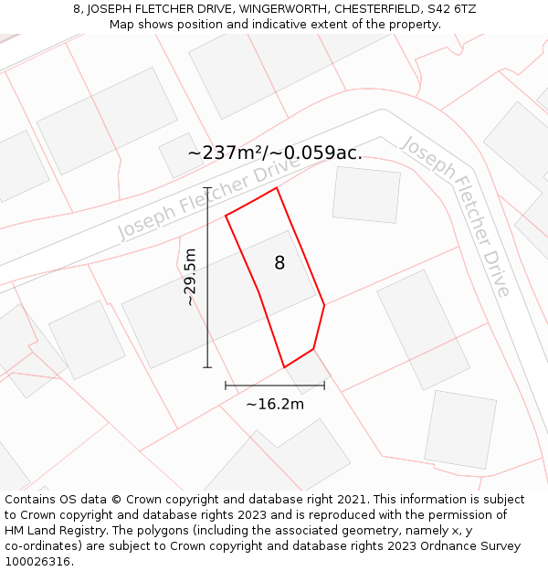 8, JOSEPH FLETCHER DRIVE, WINGERWORTH, CHESTERFIELD, S42 6TZ: Plot and title map