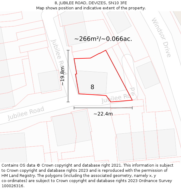 8, JUBILEE ROAD, DEVIZES, SN10 3FE: Plot and title map