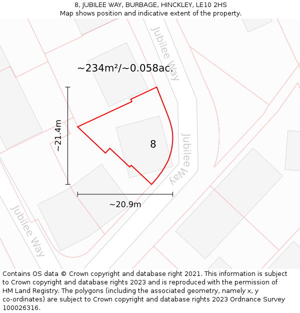 8, JUBILEE WAY, BURBAGE, HINCKLEY, LE10 2HS: Plot and title map