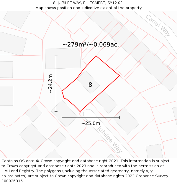 8, JUBILEE WAY, ELLESMERE, SY12 0FL: Plot and title map