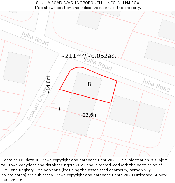 8, JULIA ROAD, WASHINGBOROUGH, LINCOLN, LN4 1QX: Plot and title map