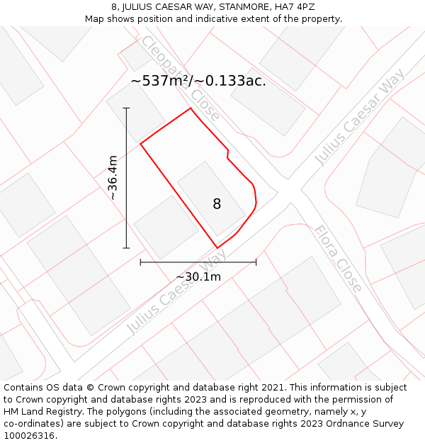 8, JULIUS CAESAR WAY, STANMORE, HA7 4PZ: Plot and title map