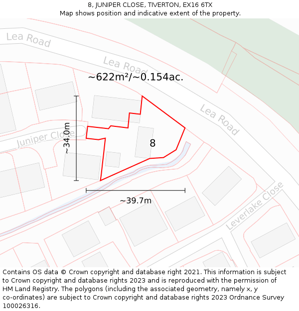 8, JUNIPER CLOSE, TIVERTON, EX16 6TX: Plot and title map