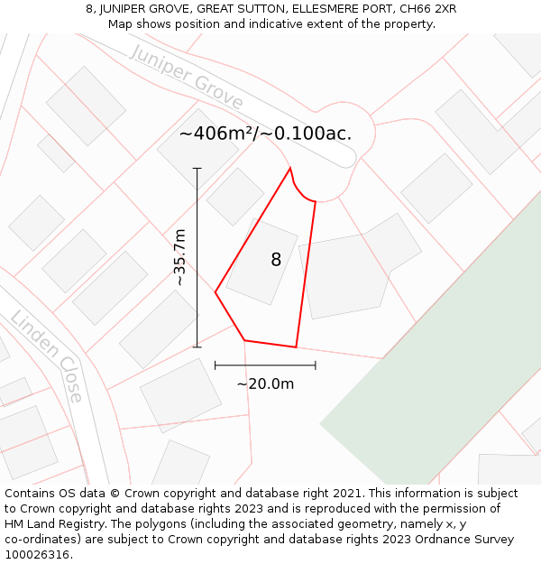 8, JUNIPER GROVE, GREAT SUTTON, ELLESMERE PORT, CH66 2XR: Plot and title map