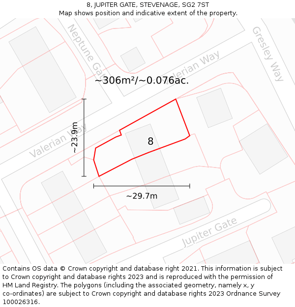 8, JUPITER GATE, STEVENAGE, SG2 7ST: Plot and title map