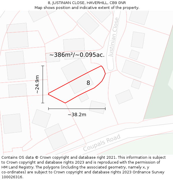 8, JUSTINIAN CLOSE, HAVERHILL, CB9 0NR: Plot and title map