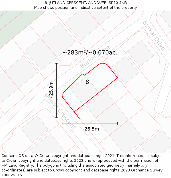 8, JUTLAND CRESCENT, ANDOVER, SP10 4NB: Plot and title map