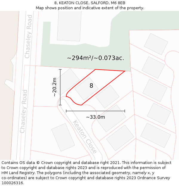 8, KEATON CLOSE, SALFORD, M6 8EB: Plot and title map