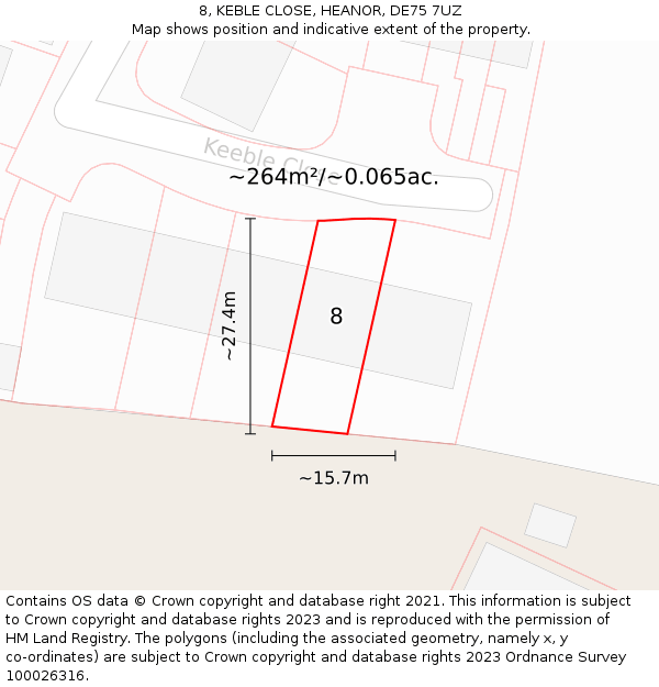 8, KEBLE CLOSE, HEANOR, DE75 7UZ: Plot and title map