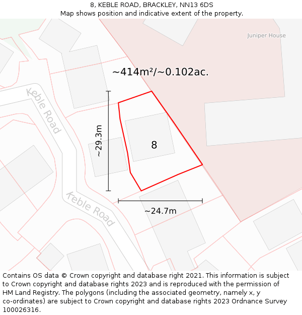 8, KEBLE ROAD, BRACKLEY, NN13 6DS: Plot and title map