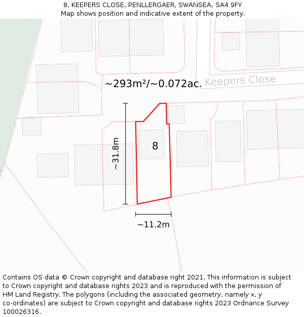8, KEEPERS CLOSE, PENLLERGAER, SWANSEA, SA4 9FY: Plot and title map