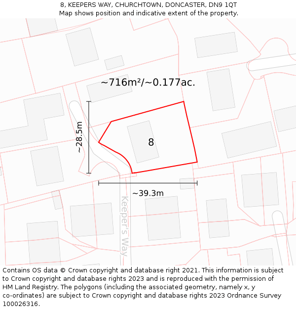 8, KEEPERS WAY, CHURCHTOWN, DONCASTER, DN9 1QT: Plot and title map