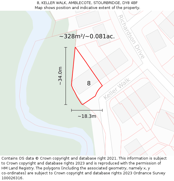 8, KELLER WALK, AMBLECOTE, STOURBRIDGE, DY8 4BF: Plot and title map