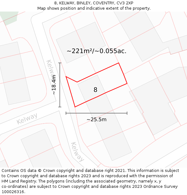 8, KELWAY, BINLEY, COVENTRY, CV3 2XP: Plot and title map