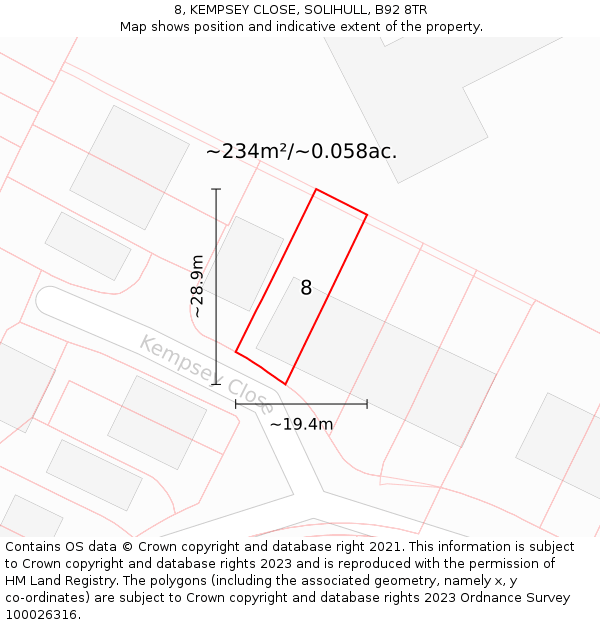8, KEMPSEY CLOSE, SOLIHULL, B92 8TR: Plot and title map