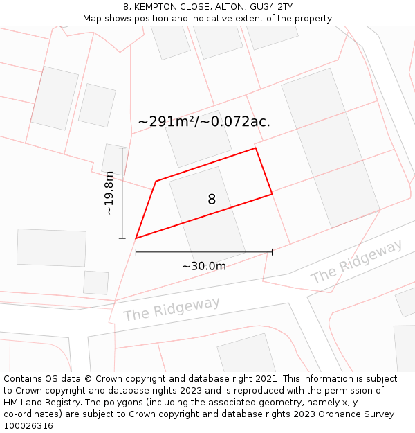 8, KEMPTON CLOSE, ALTON, GU34 2TY: Plot and title map
