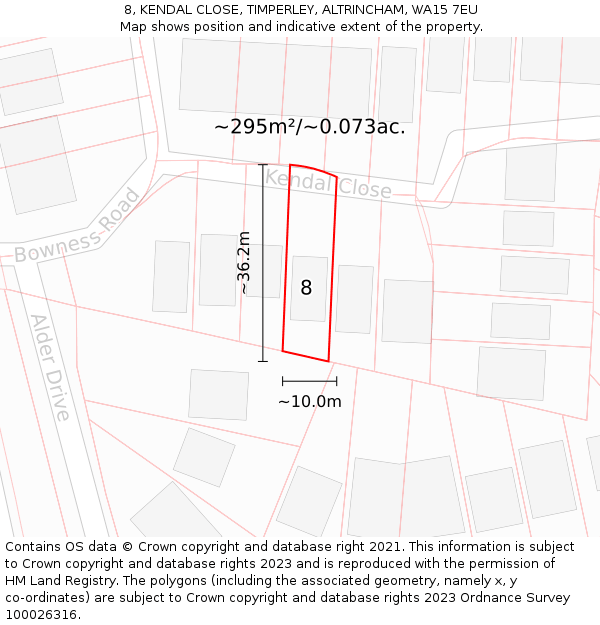 8, KENDAL CLOSE, TIMPERLEY, ALTRINCHAM, WA15 7EU: Plot and title map