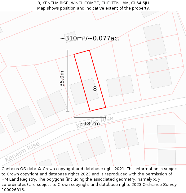 8, KENELM RISE, WINCHCOMBE, CHELTENHAM, GL54 5JU: Plot and title map