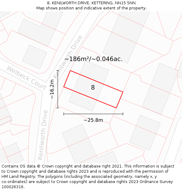 8, KENILWORTH DRIVE, KETTERING, NN15 5NN: Plot and title map