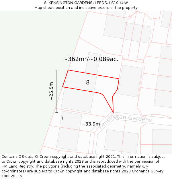8, KENSINGTON GARDENS, LEEDS, LS10 4UW: Plot and title map