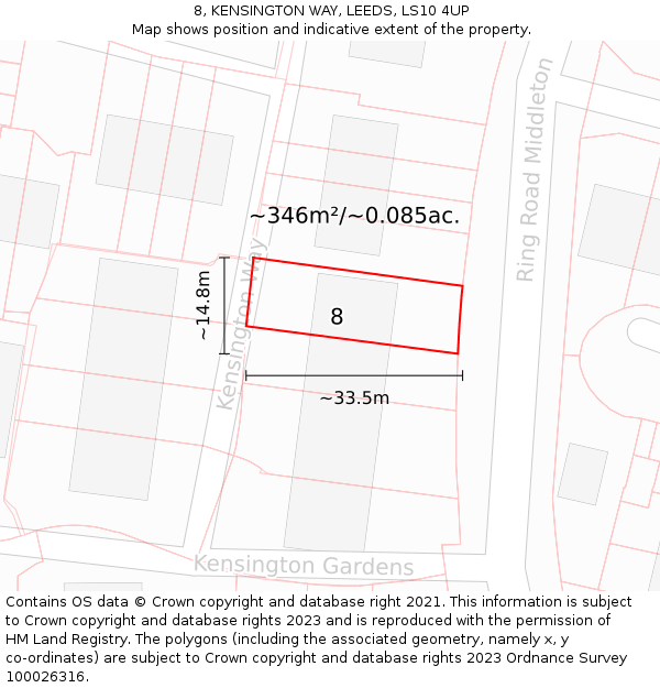 8, KENSINGTON WAY, LEEDS, LS10 4UP: Plot and title map