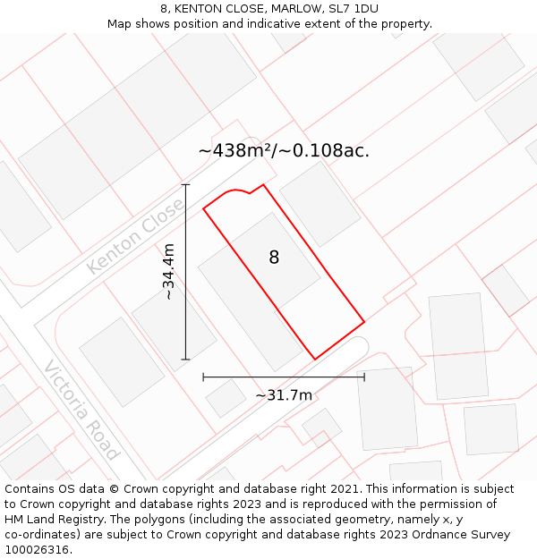 8, KENTON CLOSE, MARLOW, SL7 1DU: Plot and title map