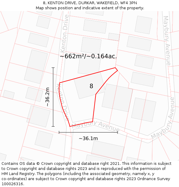 8, KENTON DRIVE, DURKAR, WAKEFIELD, WF4 3PN: Plot and title map