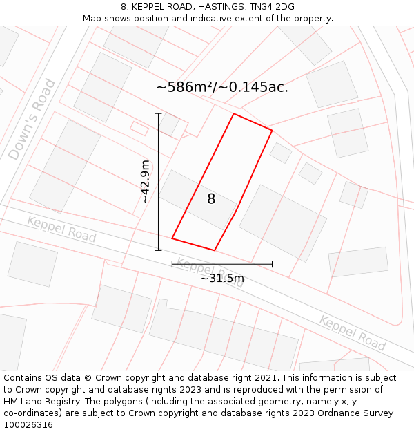 8, KEPPEL ROAD, HASTINGS, TN34 2DG: Plot and title map