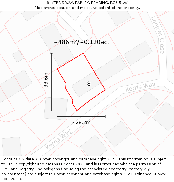 8, KERRIS WAY, EARLEY, READING, RG6 5UW: Plot and title map