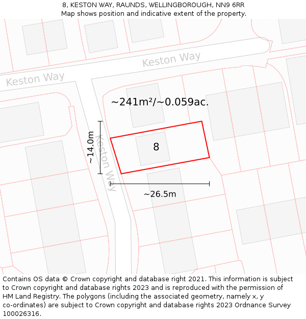 8, KESTON WAY, RAUNDS, WELLINGBOROUGH, NN9 6RR: Plot and title map