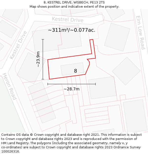 8, KESTREL DRIVE, WISBECH, PE13 2TS: Plot and title map