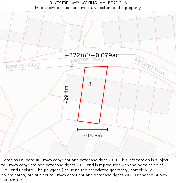 8, KESTREL WAY, WOKINGHAM, RG41 3HA: Plot and title map