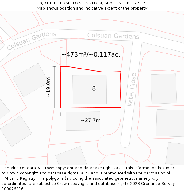 8, KETEL CLOSE, LONG SUTTON, SPALDING, PE12 9FP: Plot and title map
